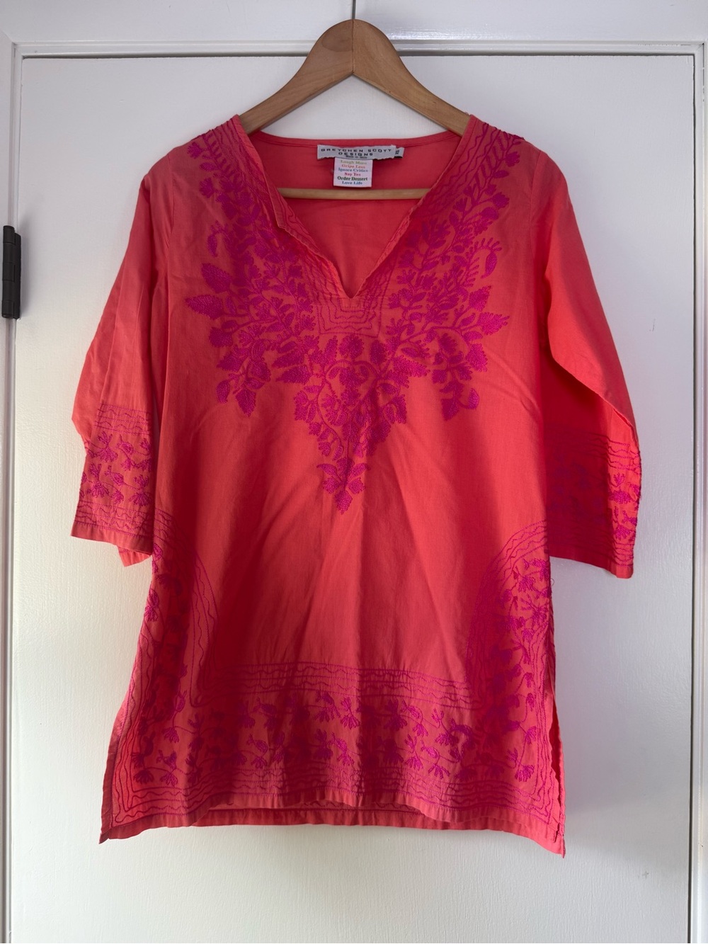 Gretchen Scott Designs Embroidered Tunic Top Boho Chic Palm Beach Preppy Cotton